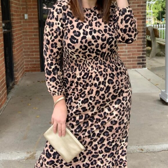 NEW NWT Tags LuLaRoe Evelyn Smocked Waist Maxi Dress Long Sleeve Animal Print - Picture 5 of 13
